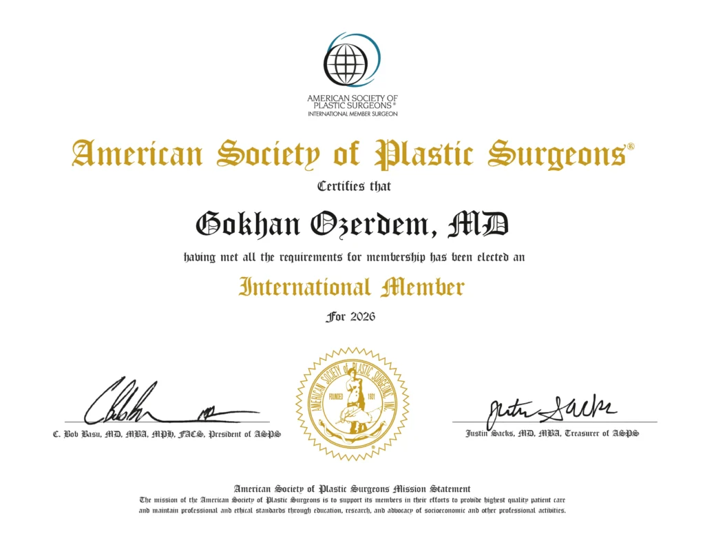 Dr Gökhan Özerdem Amerika Plastik Cerrahi Üyeliği